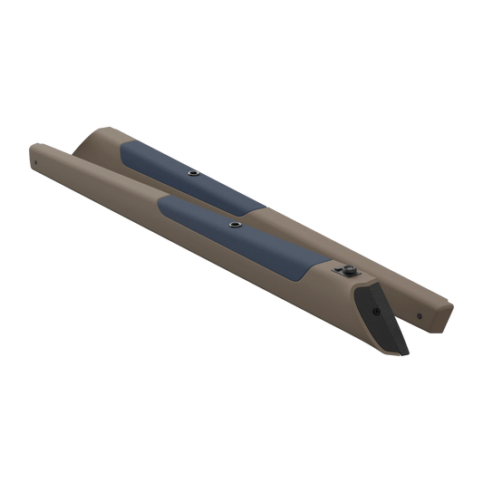 GR2.0 garnish rail for the Porsche 911 (993 · 1994-1998) in Lt. Tartufo Nappa leather with a Signal Blue Alcantara insert